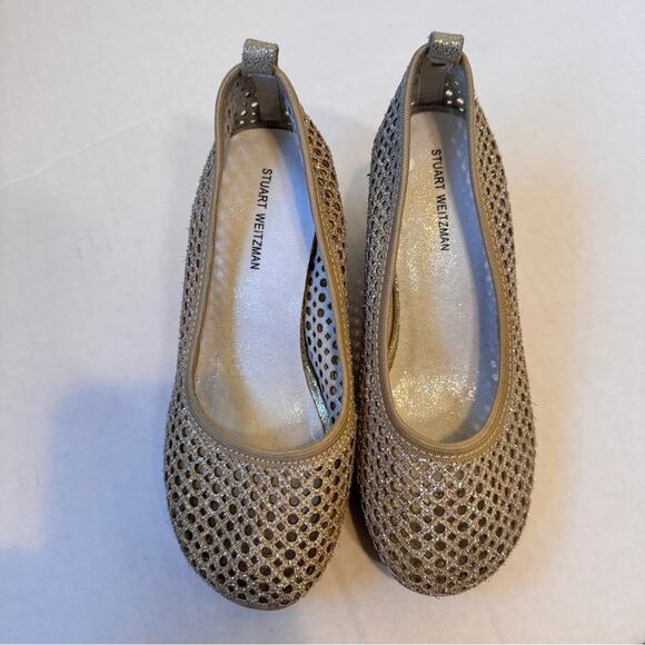 Stuart Weitzman Gold Mesh Cork Wedge Heels Girls Size 2 Kids Dressy Summer - Picture 2 of 11